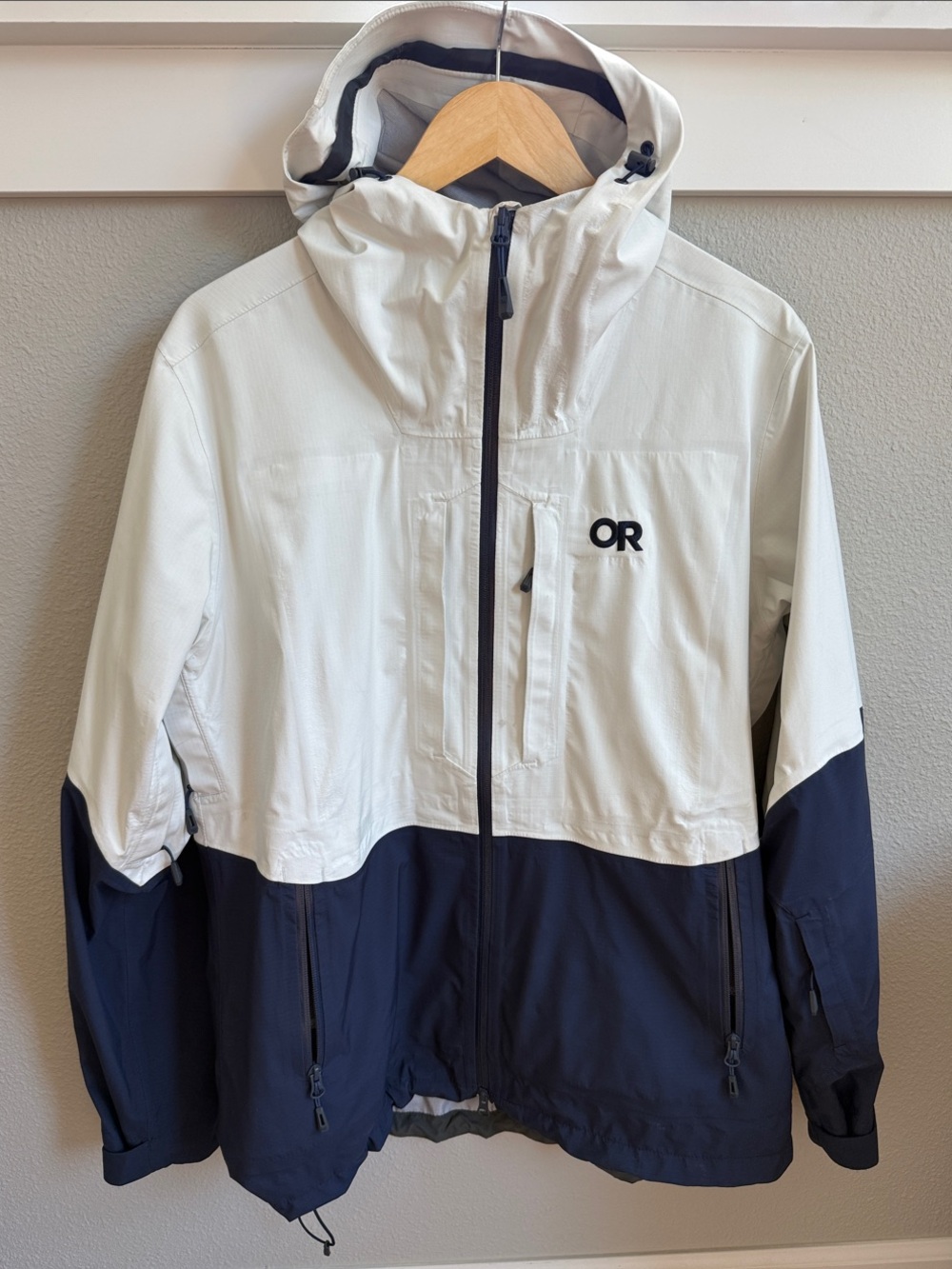 Outdoor Research Women’s Two-Tone White and Navy Rain Jacket